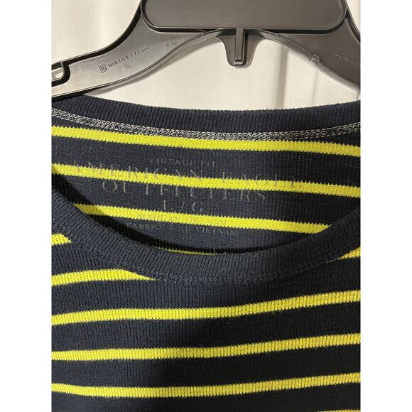 American Eagle Waffle Knit Shirt Mens Large Blue Green Stripe Thermal - Picture 4 of 6